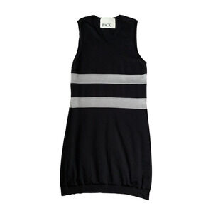 BACK Sleeveless Sweater Dress Designer Small Black Gray Stripe Knit